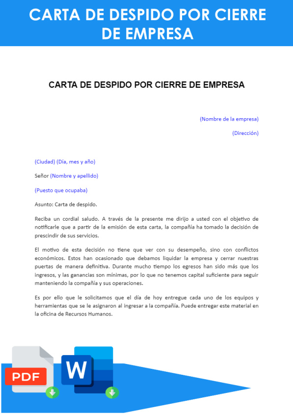 Ejemplo De Carta De Despido Por Cierre De Empresa Word