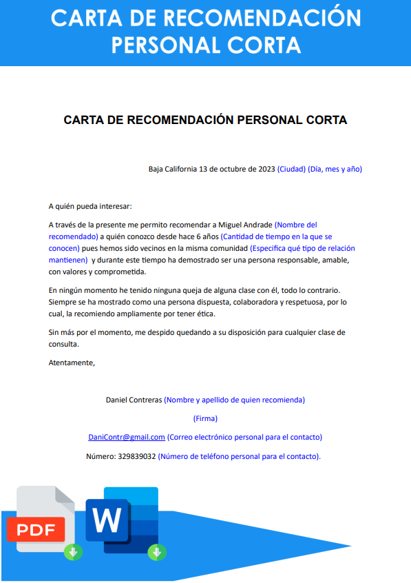 Carta De Recomendacion Cartas De Recomendacion Carta De Referencia Ejemplo De Carta Personal 0336