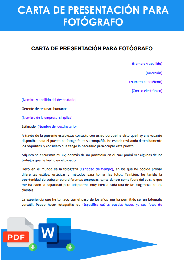Ejemplo de Carta de presentación Fotógrafos -