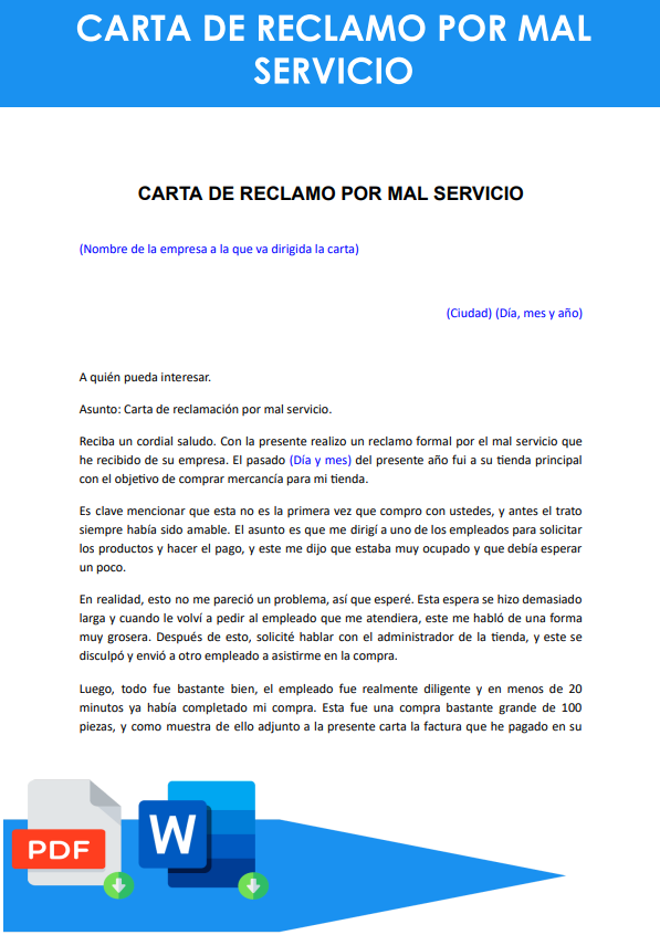 Ejemplo De Carta De Reclamo Por Mal Servicio En Word