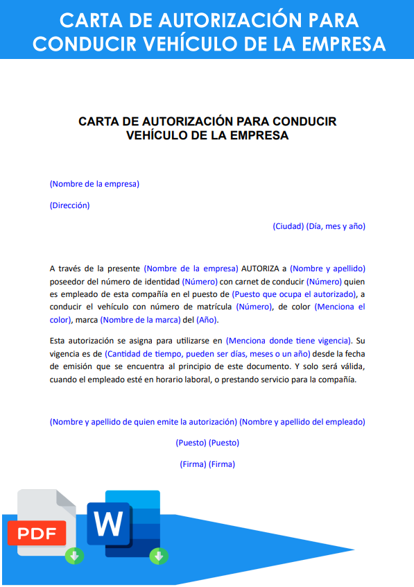 Carta de autorización para conducir vehículo de la empresa